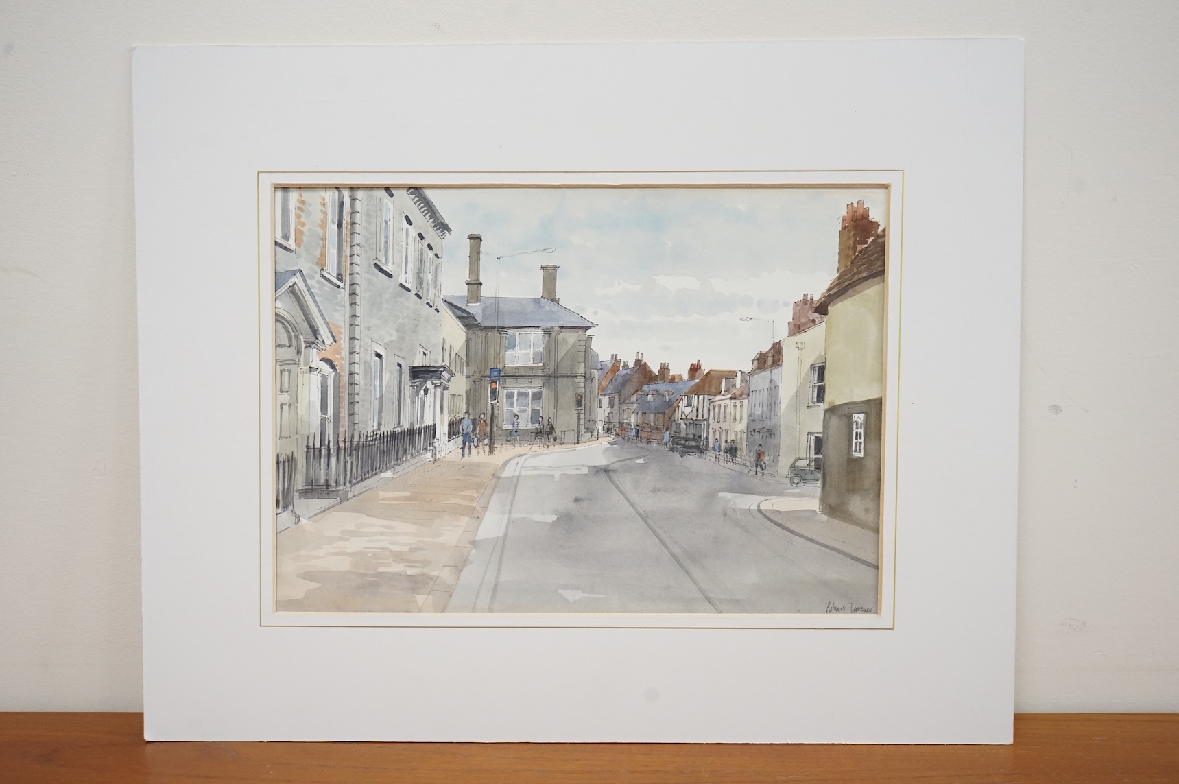 Robert Tavener (1920-2004), local interest watercolour, Lewes street scene, signed, 24 x 34cm, mounted, unframed